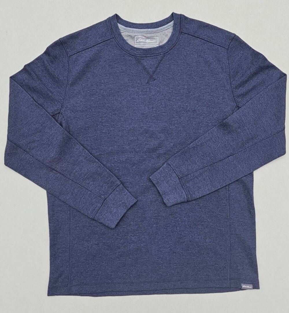 Eddie Bauer Thermal Shirt Mens Large Blue Waffle Knit Crewneck Cotton Blend